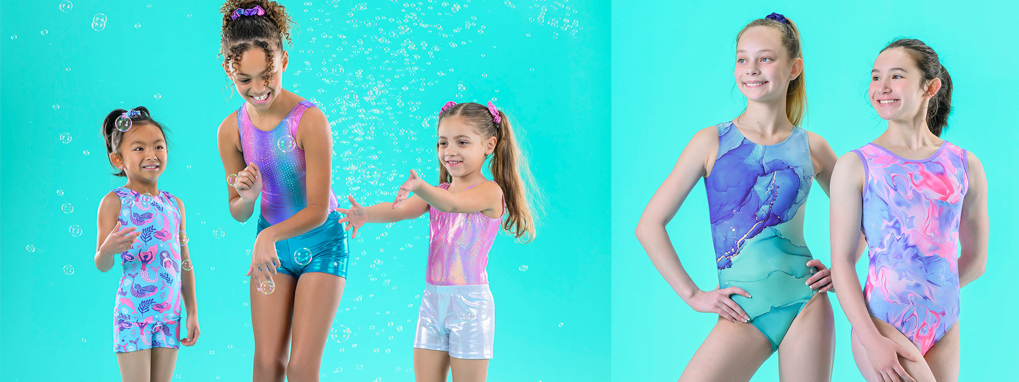Mermaid and sea themed gymnastics outfits for young gymnasts by Destira, 2024