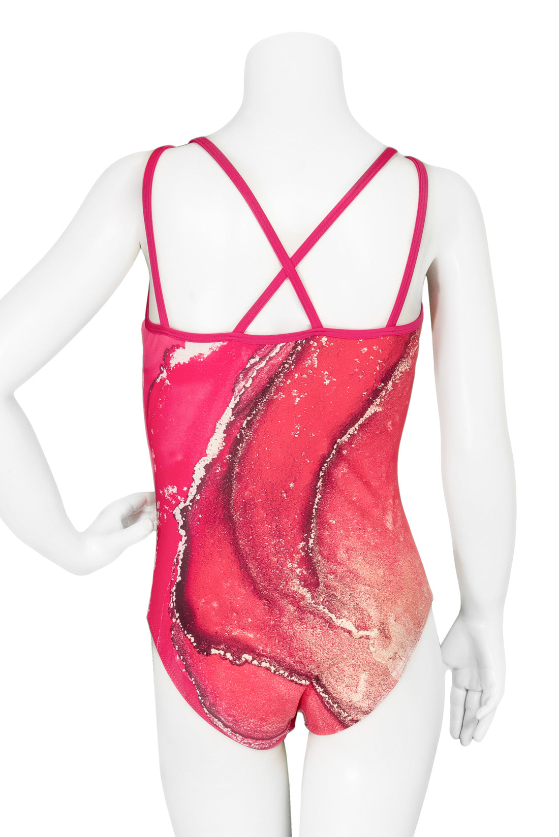 Red strappy leotard for girls gymnastics and dance by Destira, 2023