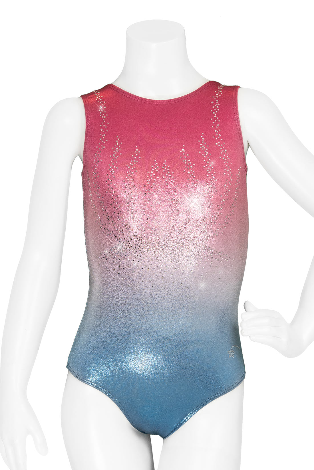 Red, white, and blue gymnastics leotard with crystals by Destira, 2024