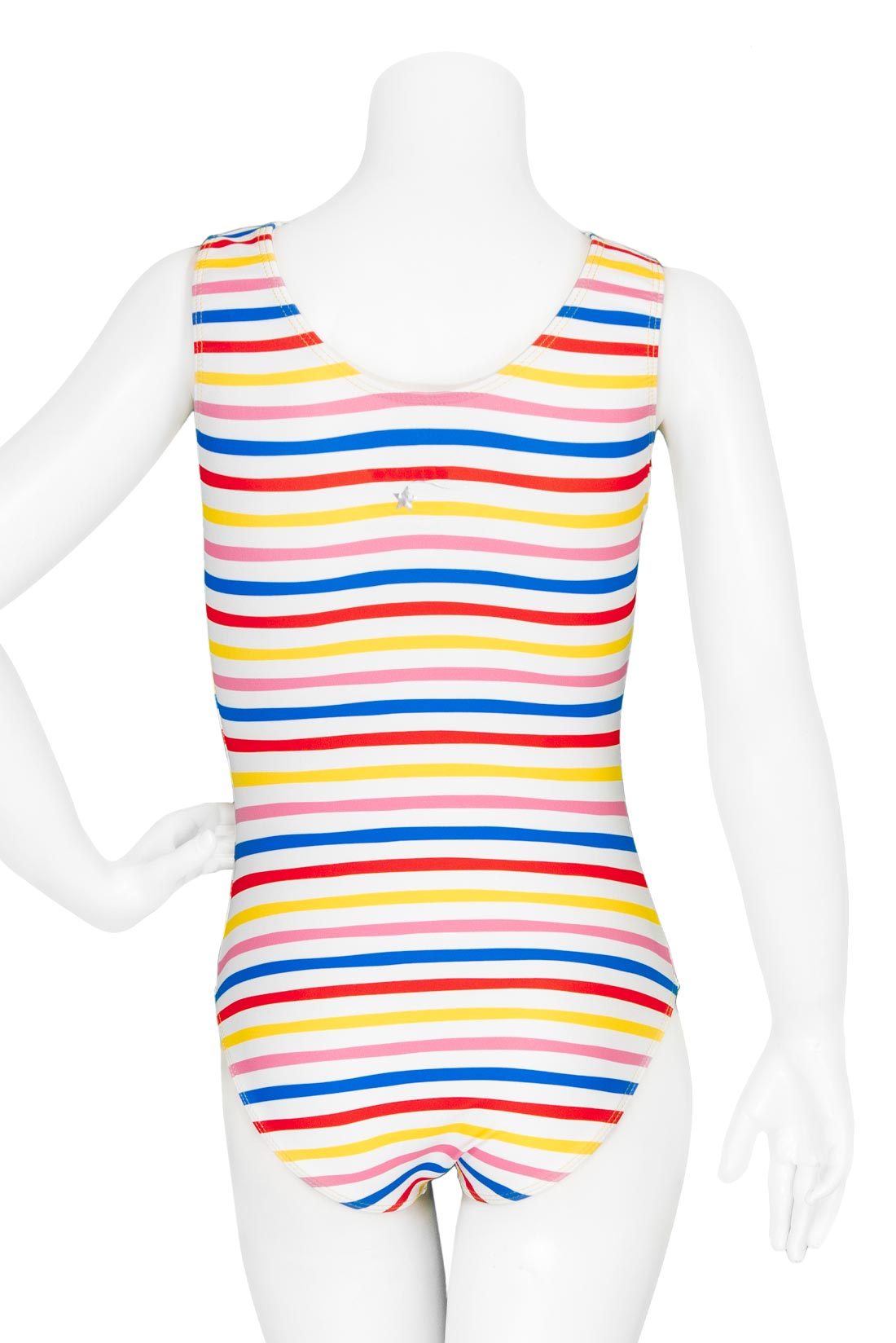 Bright multi-colored stripes on workout leotard for gymnastics by Destira, 2024