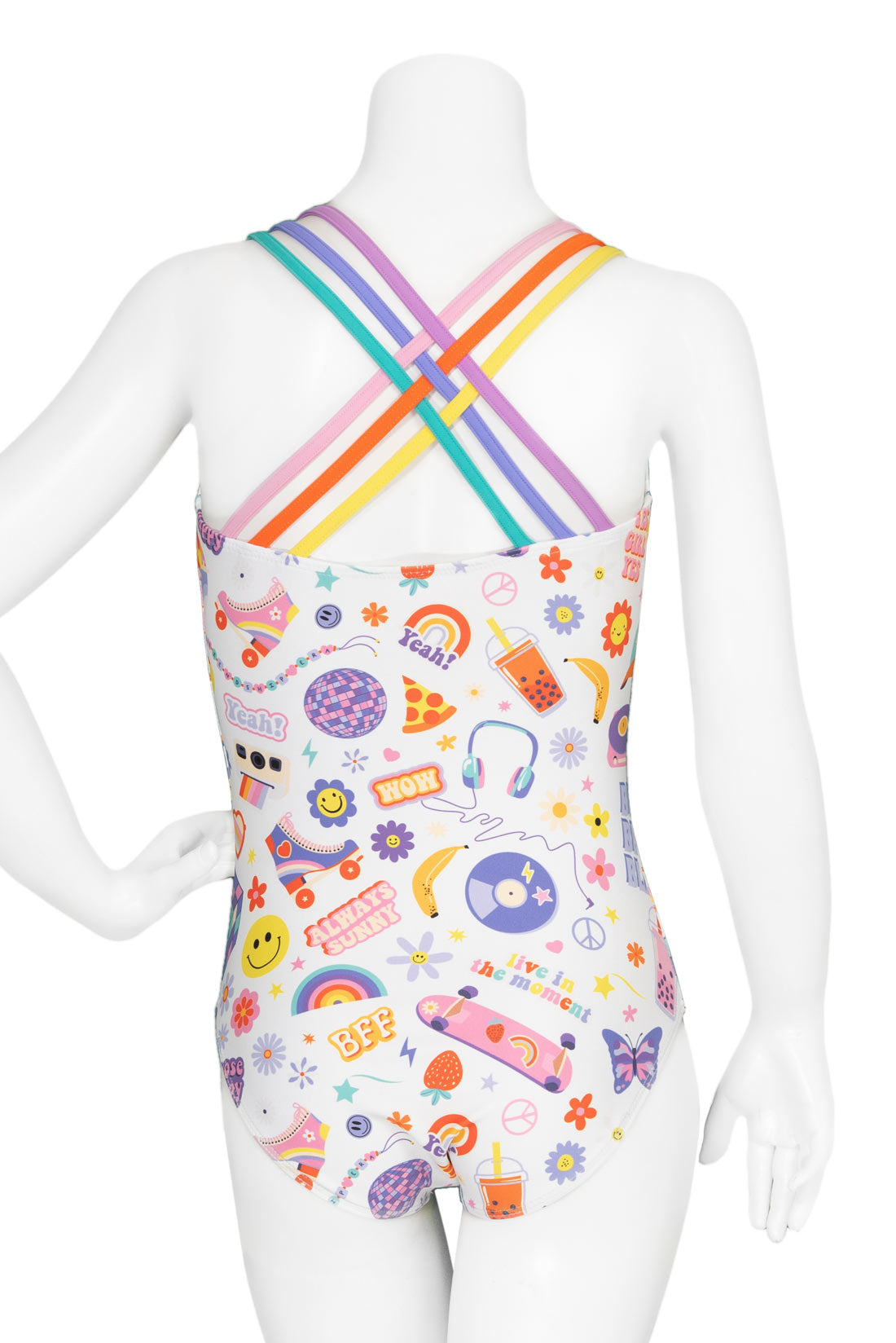 Rainbow strappy back leotard for girls gymnastics by Destira, 2024