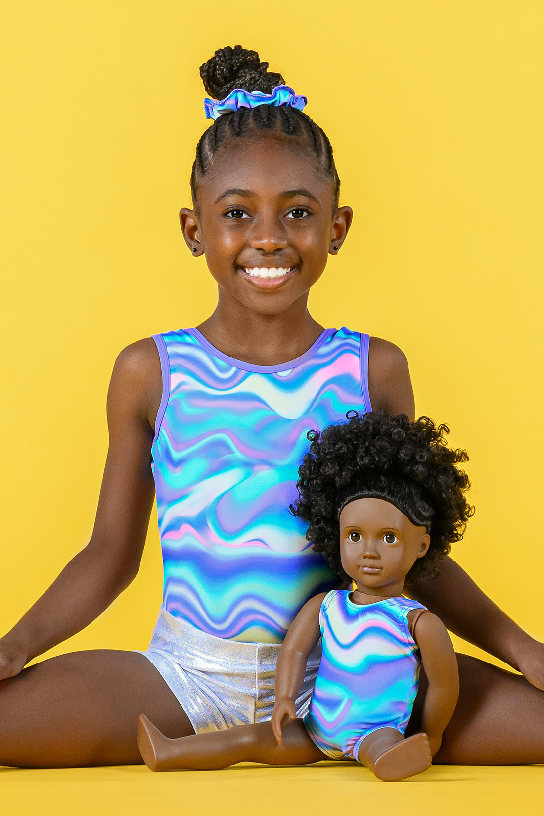 Colorful gymnastics outfit with matching doll leotard, Destira, 2023