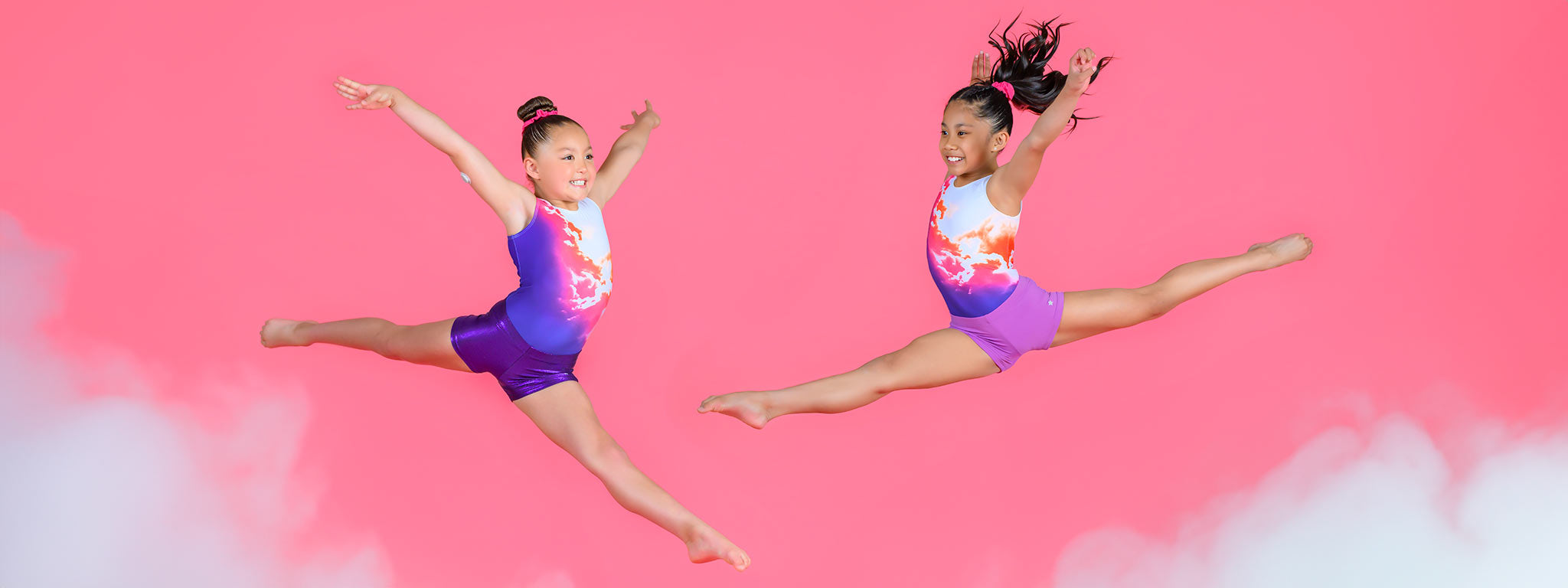 Purple gymnastics leotards where 100% of profits made are given to our non-profit partner, Girls Leadership, Destira, 2024