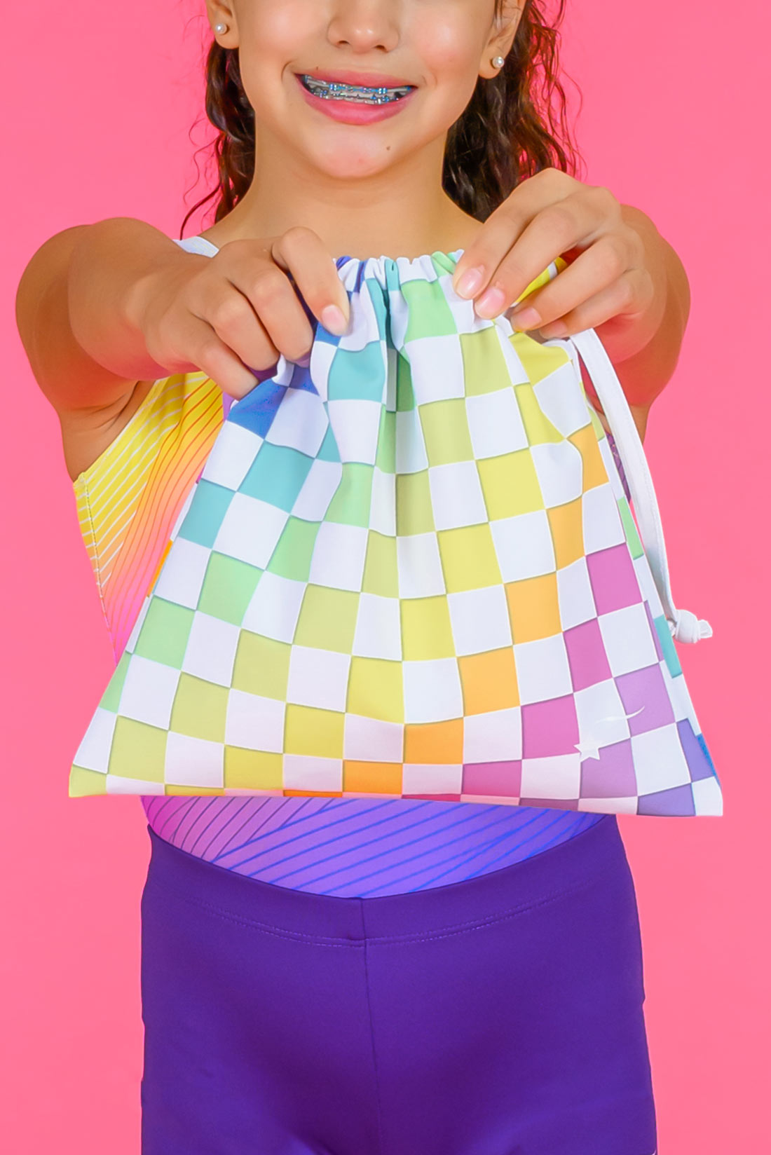 Rainbow checker grip bag for gymnastics practice by Destira, 2024