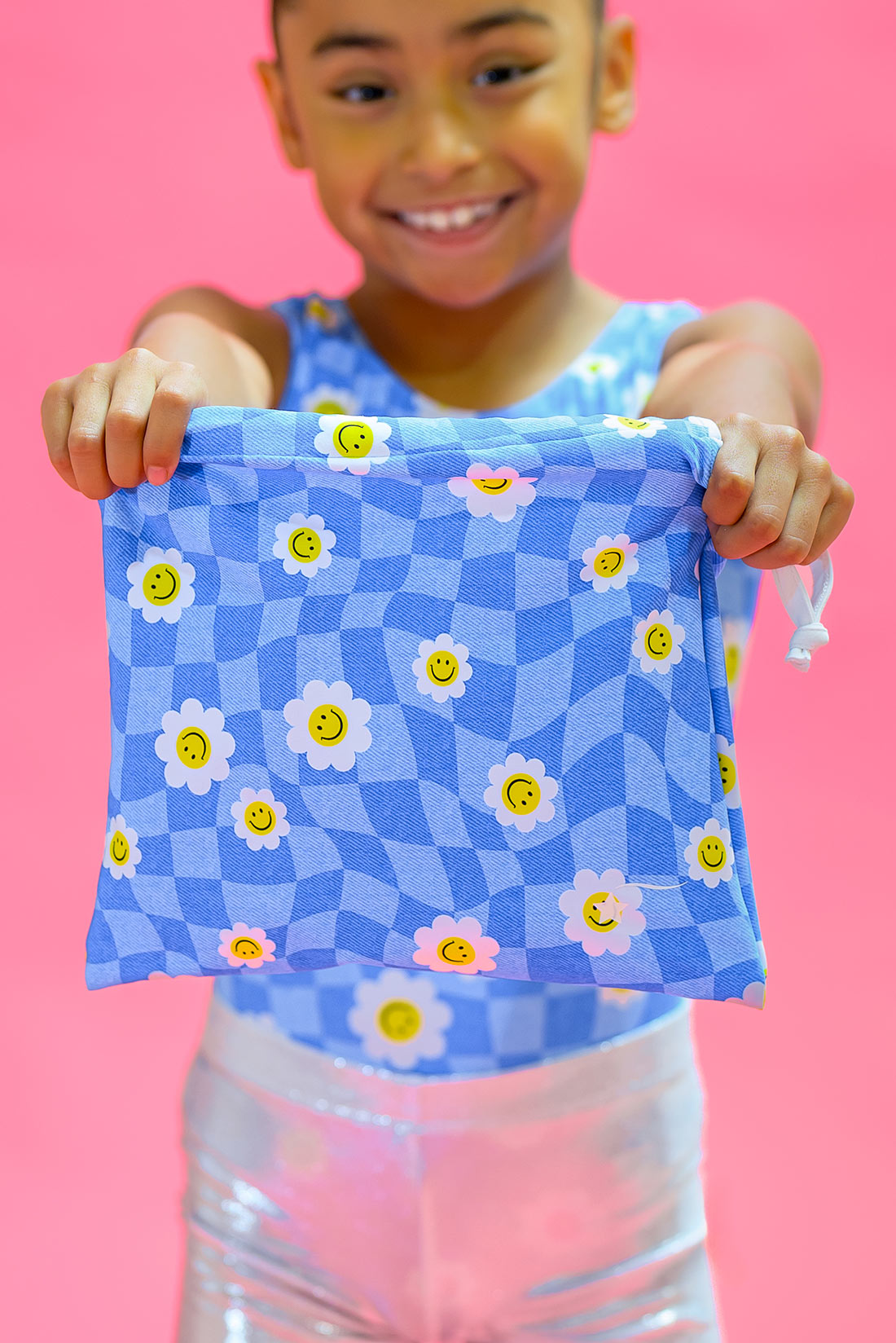 Blue gymnastics bag with daisies by Destira, 2024