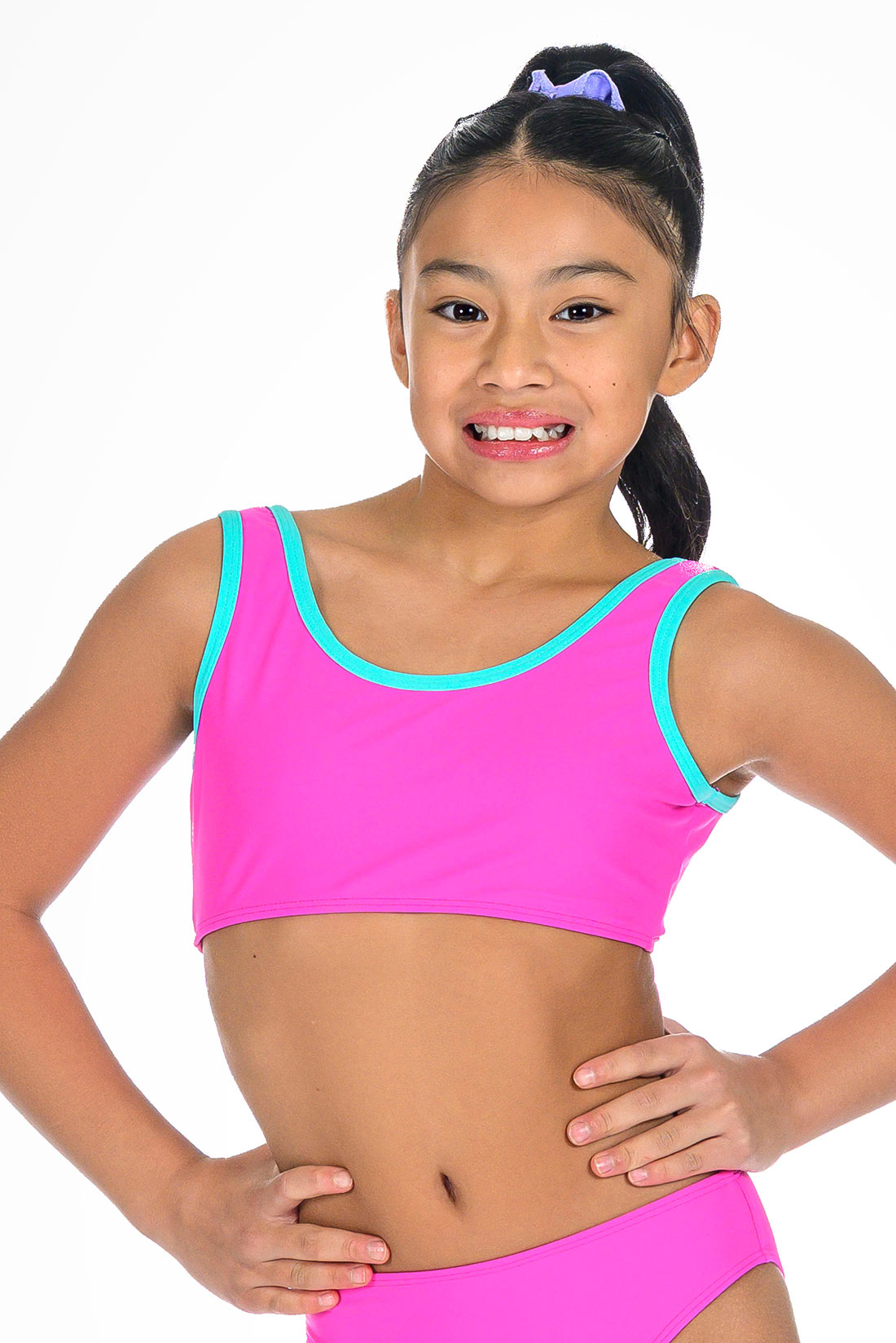 Hot pink swim top for girls by Destira, 2026