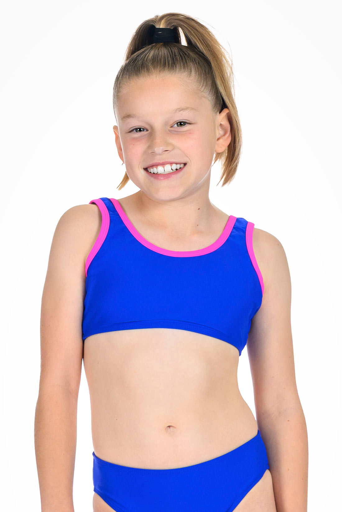 Bright blue bikini top for girls by Destira, 2026