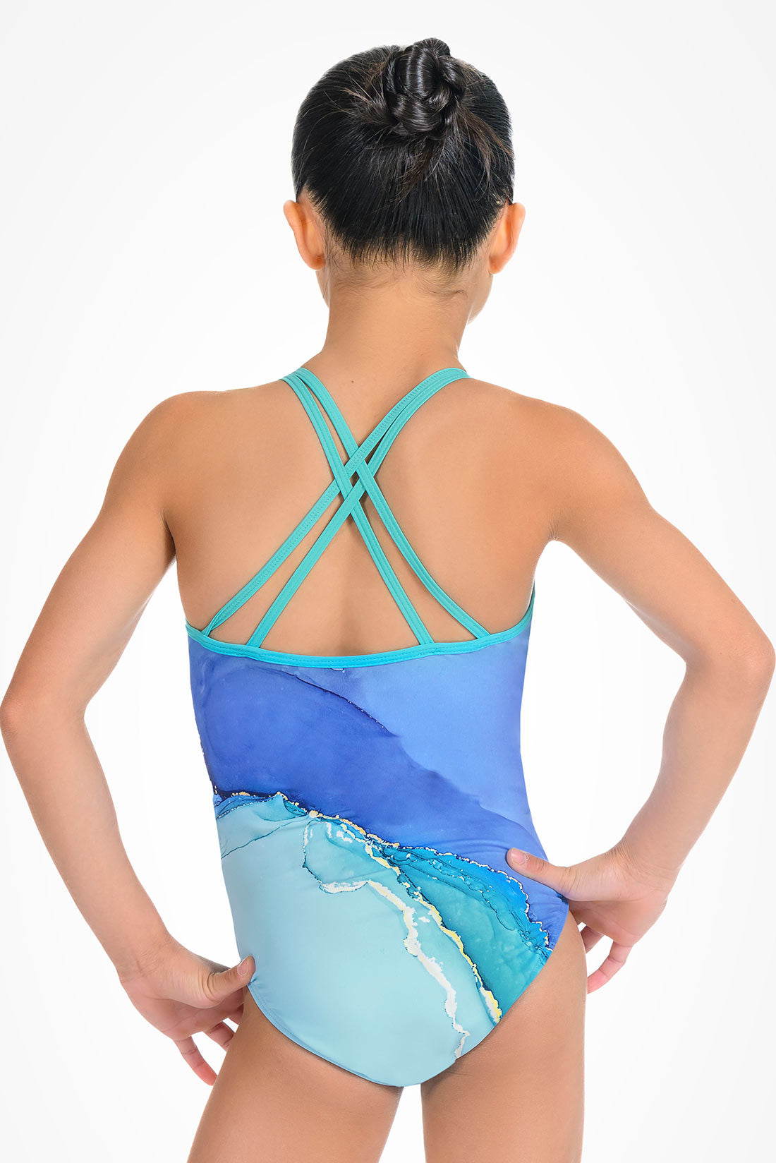 Strappy blue one piece siwimsuit for girls by Destira, 2026
