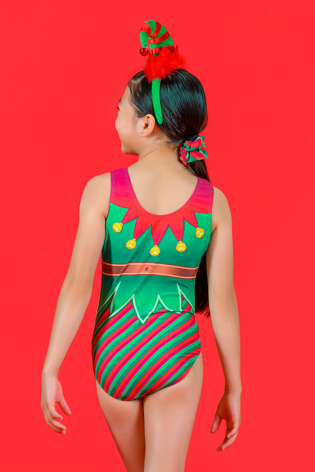 Elf holiday leotard for girls in gymnastics by Destira, 2024