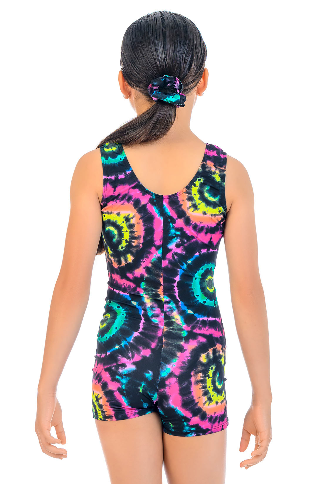 Black unitard with tie dye targets by Destira, 2024