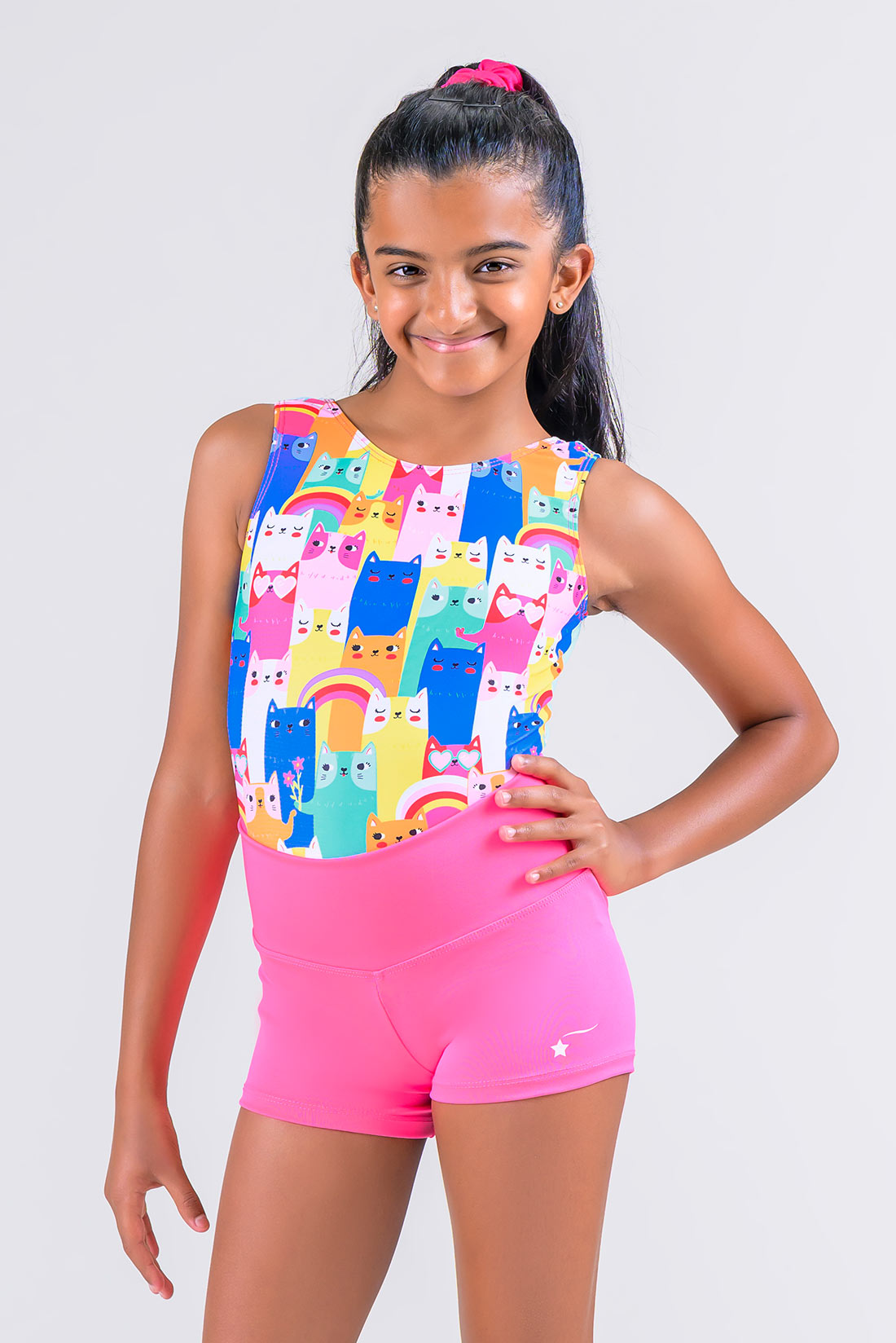 Rainbow gymnastics leotard with kitties for young girls by Destira, 2024