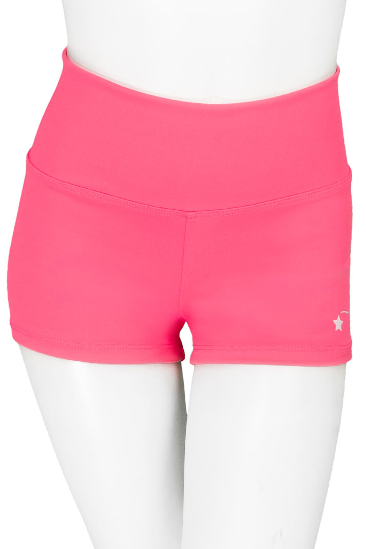 Neon pink high waisted gymnastics shorts for girls, Destira, 2023