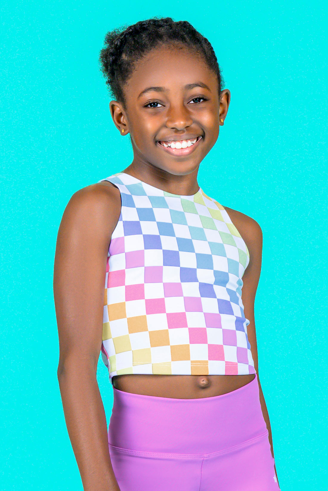 Rainbow checkerboard sports tank top for girls by Destira, 2024