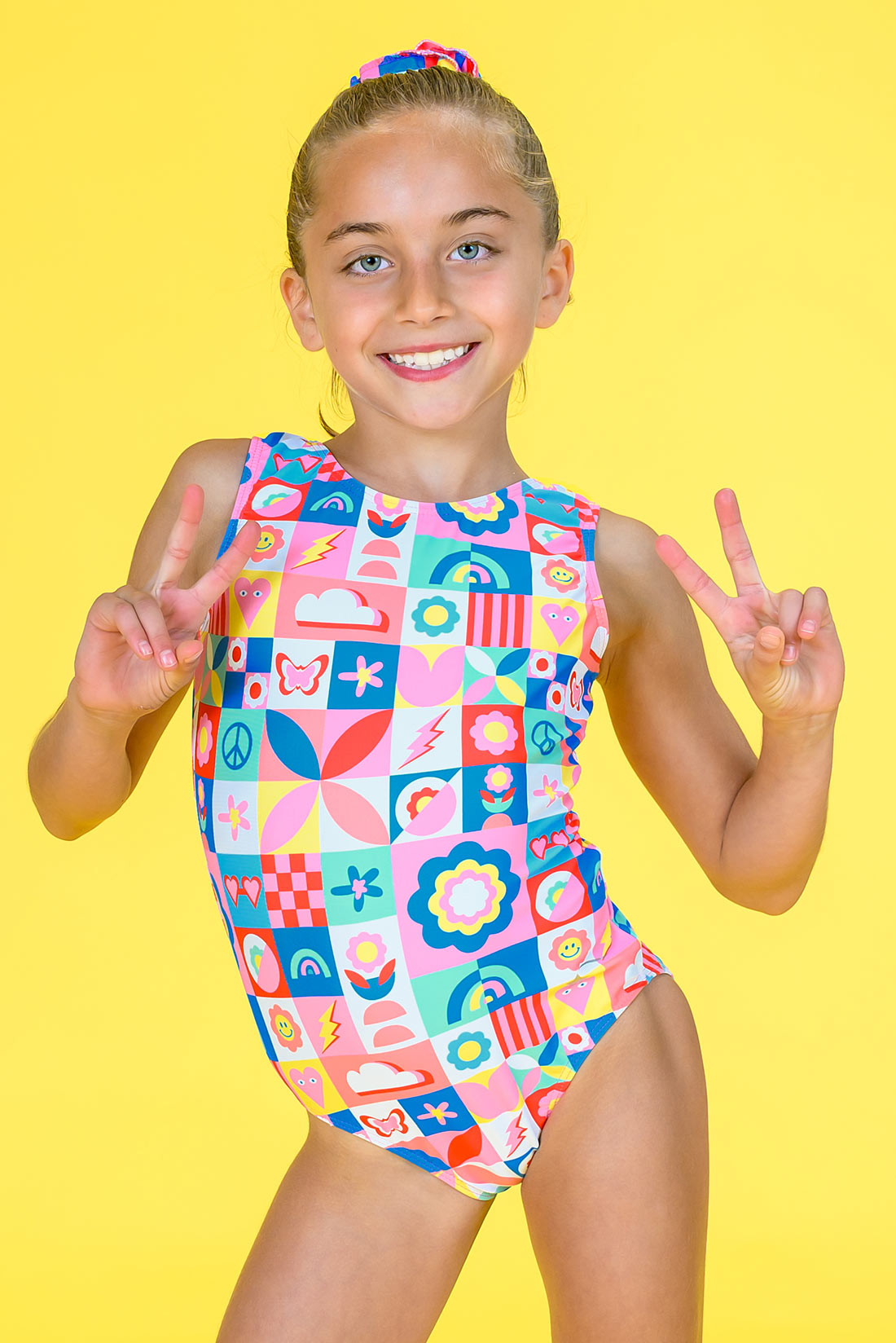 Trendy leotard with bright mosaic patterns by Desitra, 2024