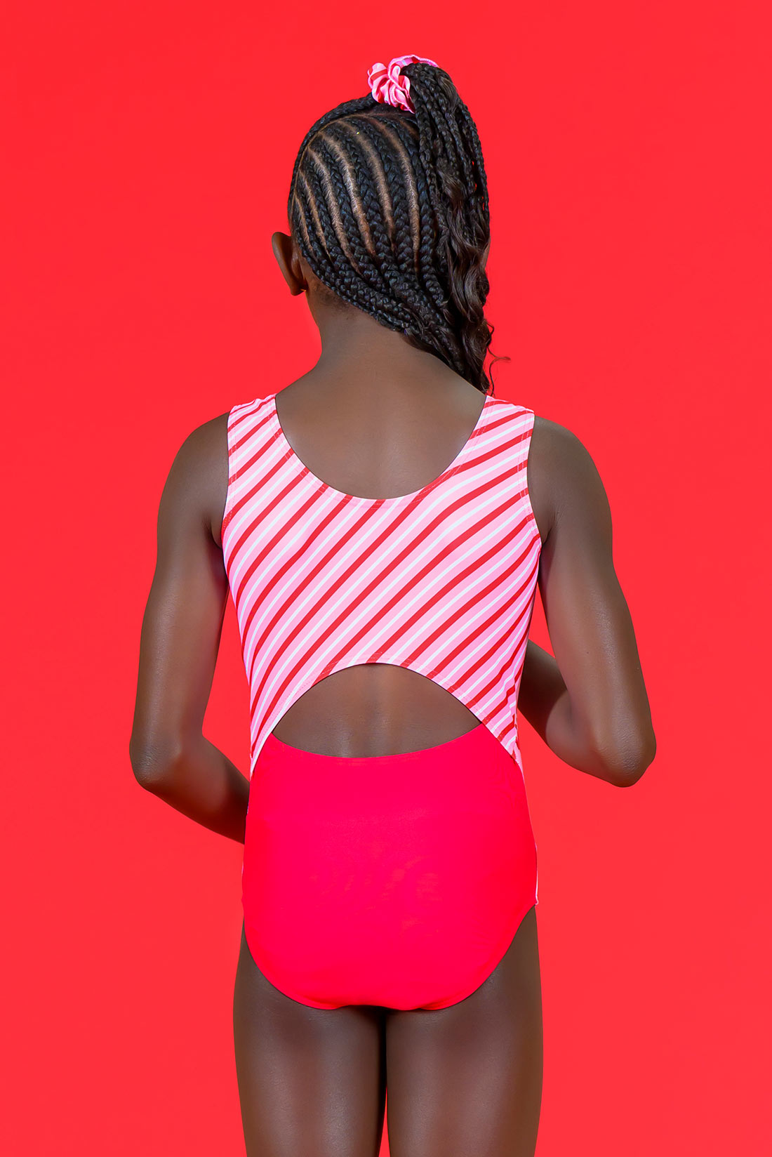 Holiday open back leotard with candy cane stripes by Destira, 2024