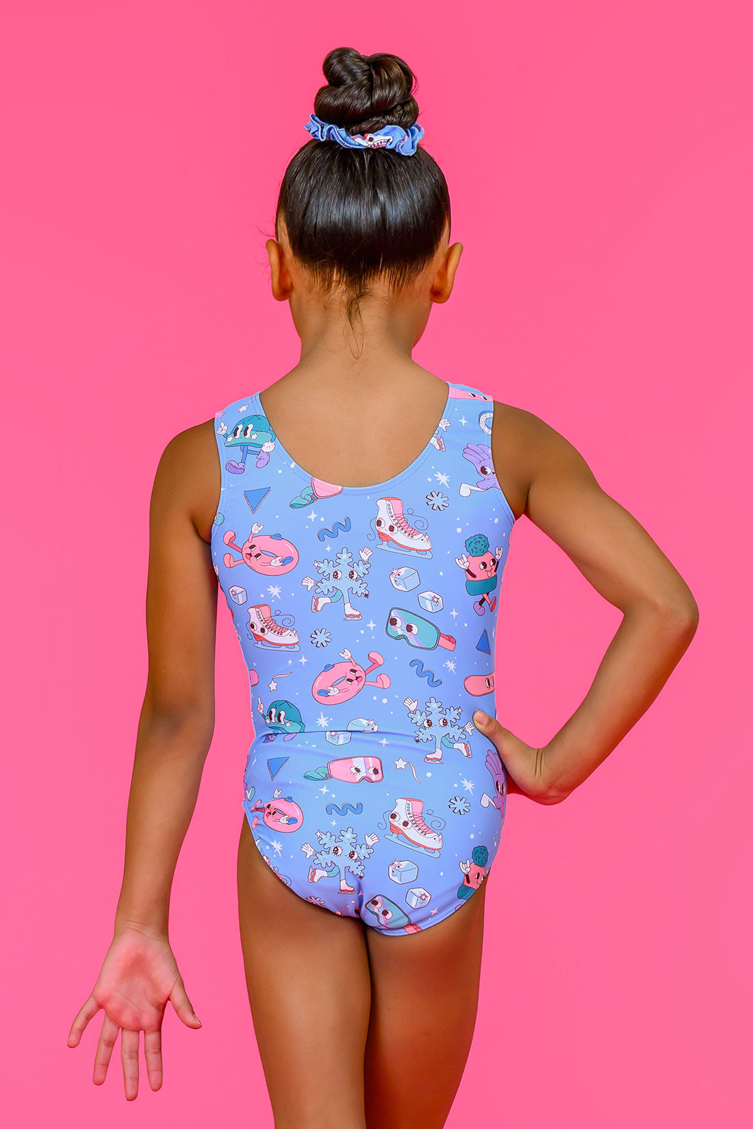 Soft leotard with animated snow gear for girls in gymnastics by Destira, 2024