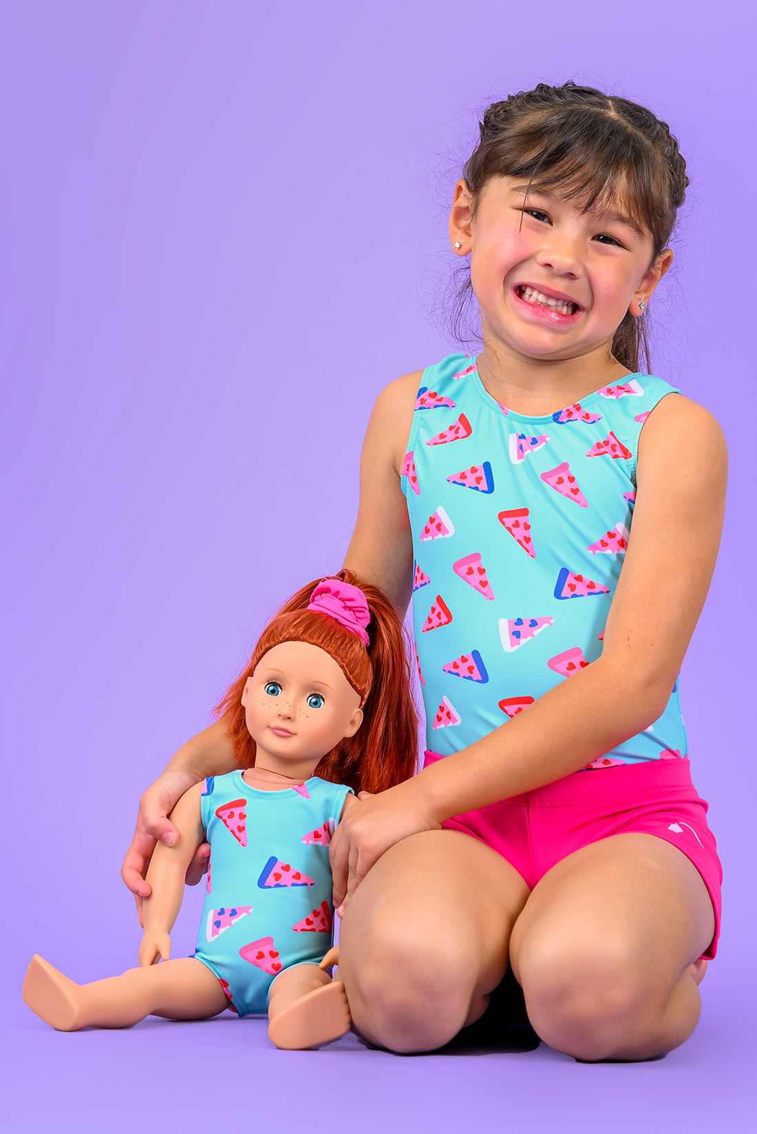 Aqua blue leotard with matching doll leotard by Destira, 2024