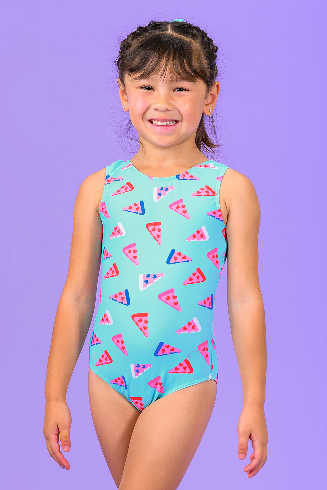 Light blue leotard with pizza pattern by Destira, 2024