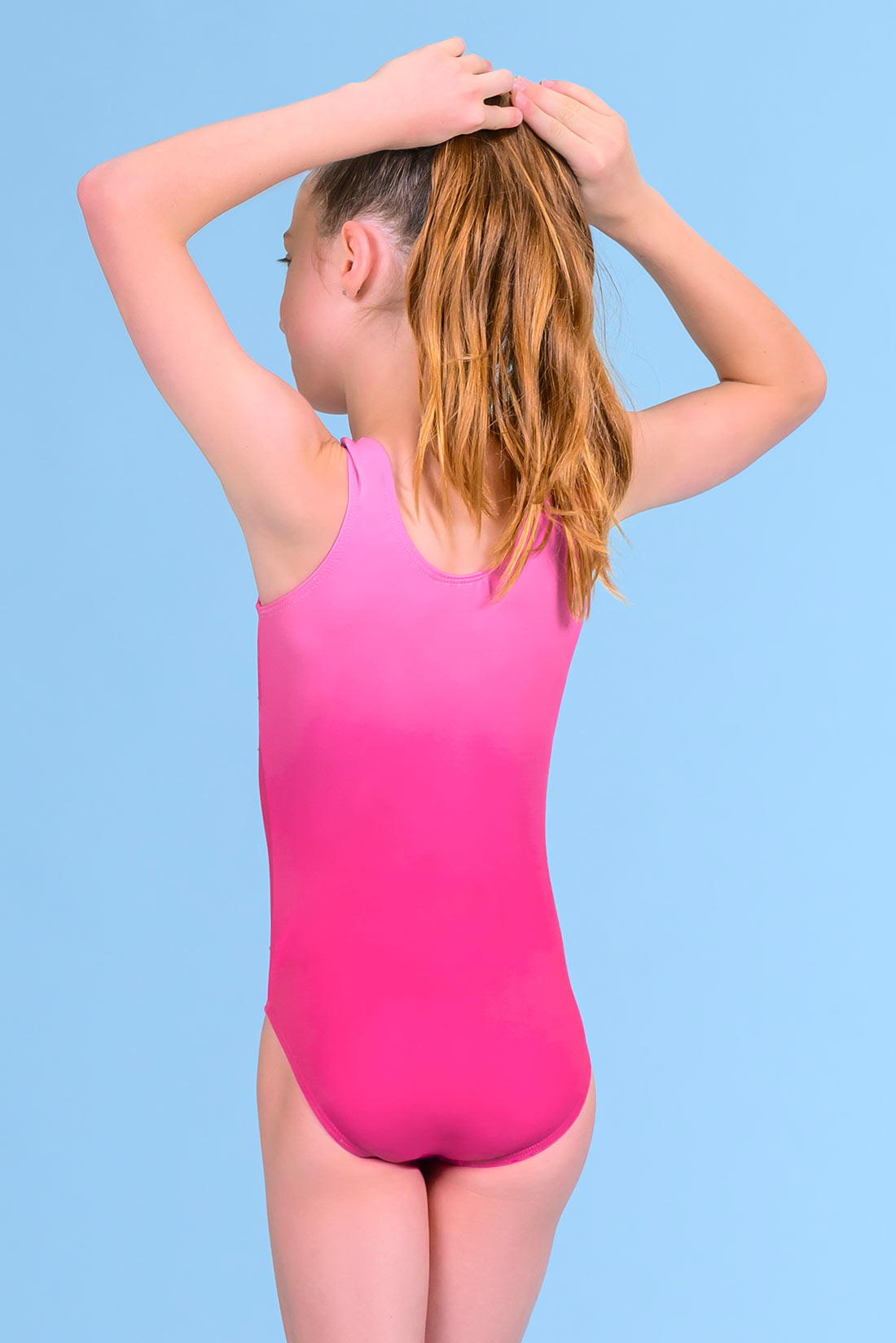 Pink tank leotard for gymnastics practice by Destira, 2024