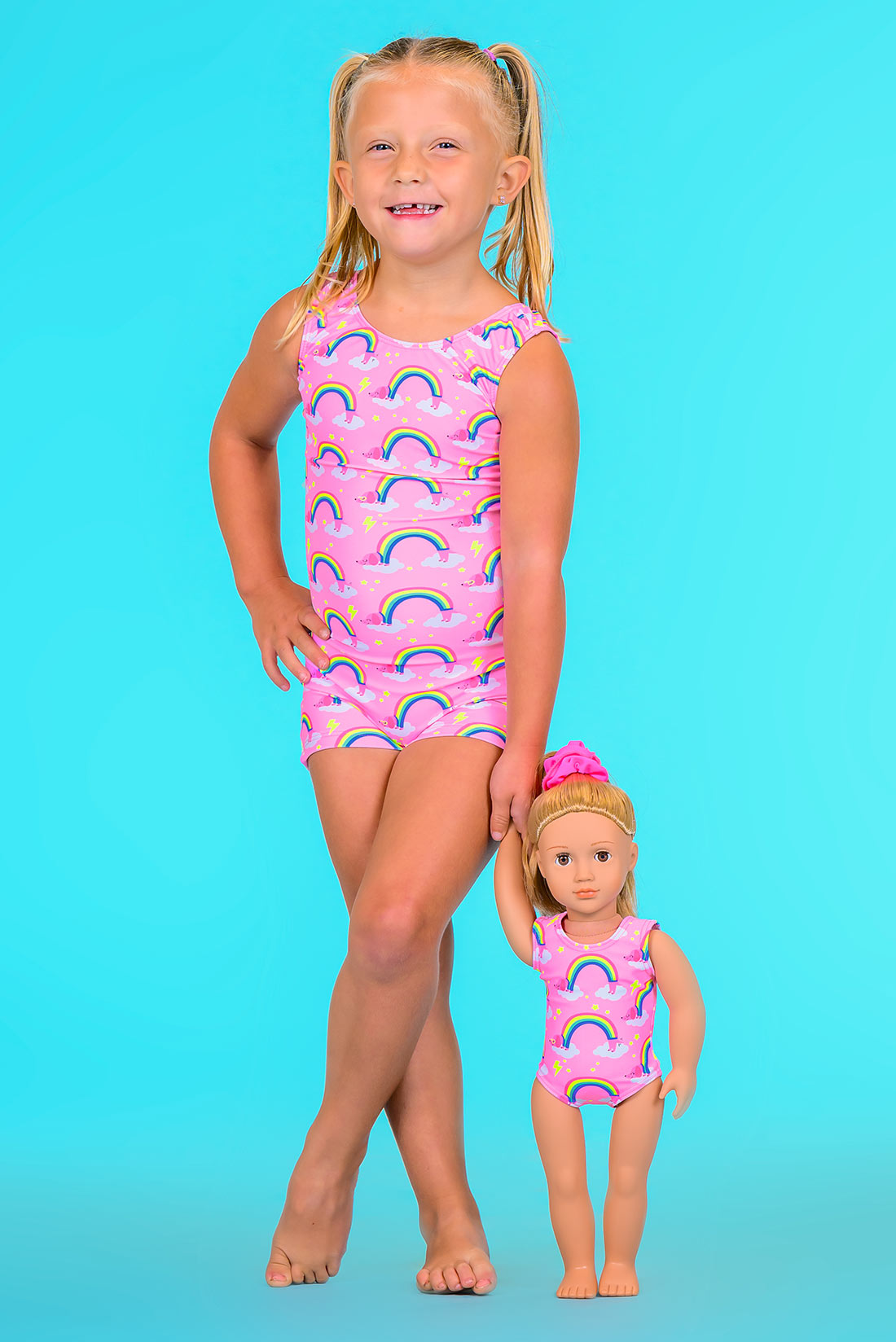 Pink rianbow gymnastics outfit for girls by Destira, 2024