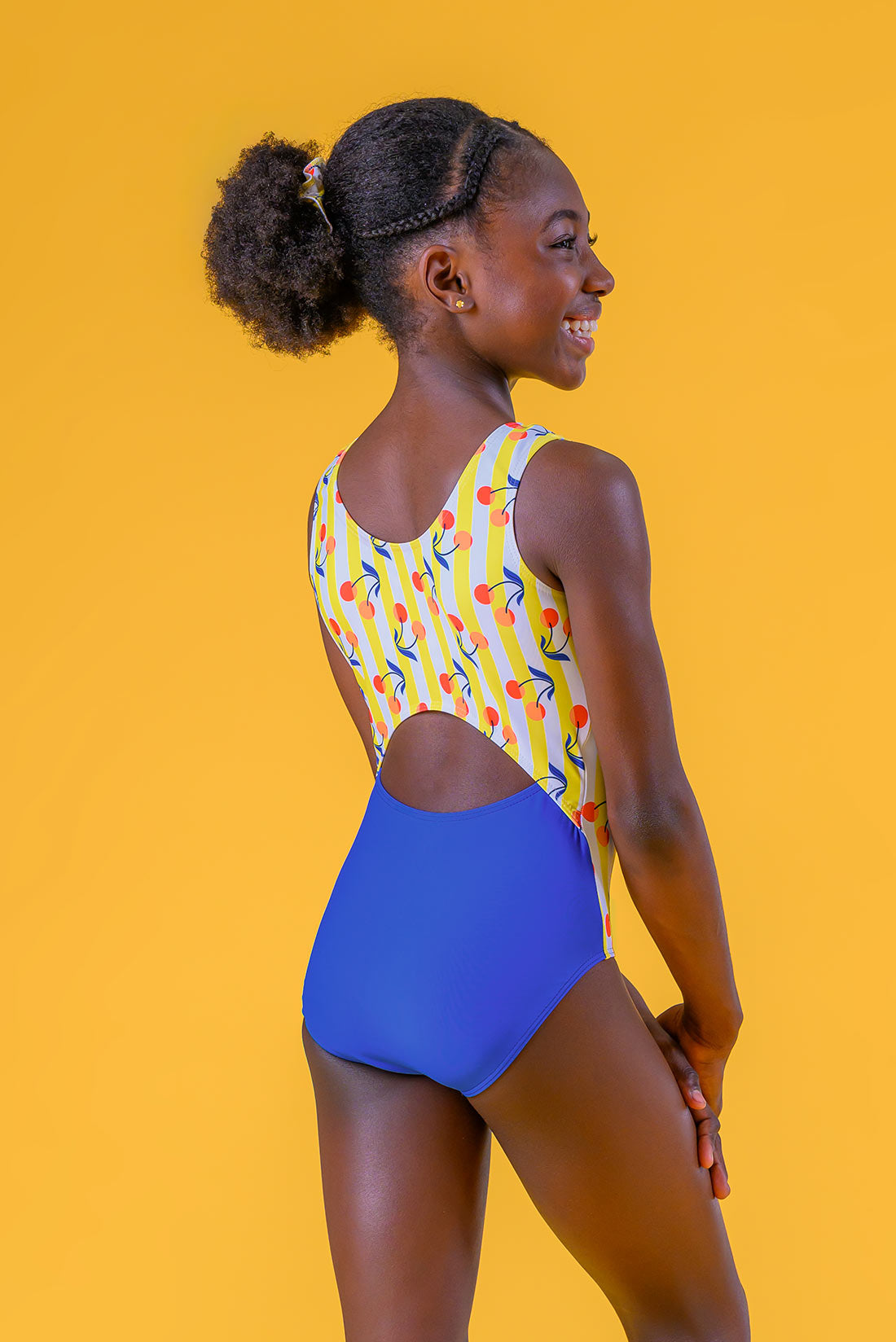 Blue leotard with stripes for girls in gymnastics by Destira, 2025