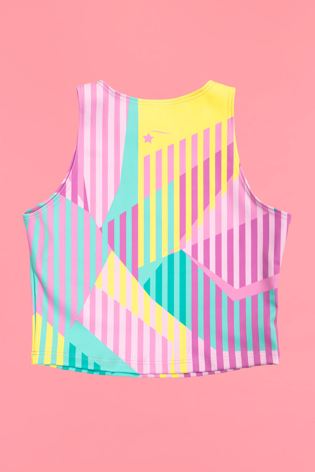 Sherbet Pink Striped Multi-Colored Sport Tank Top by Destira - Back, 2025.