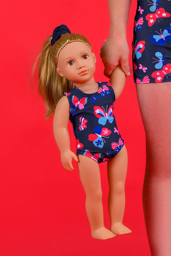 Red, White, Take Flight Doll Size Leotard