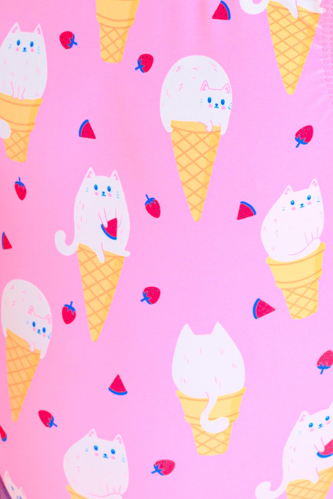 Pink cute cat and ice cream pattern with berries, Destira 2025.