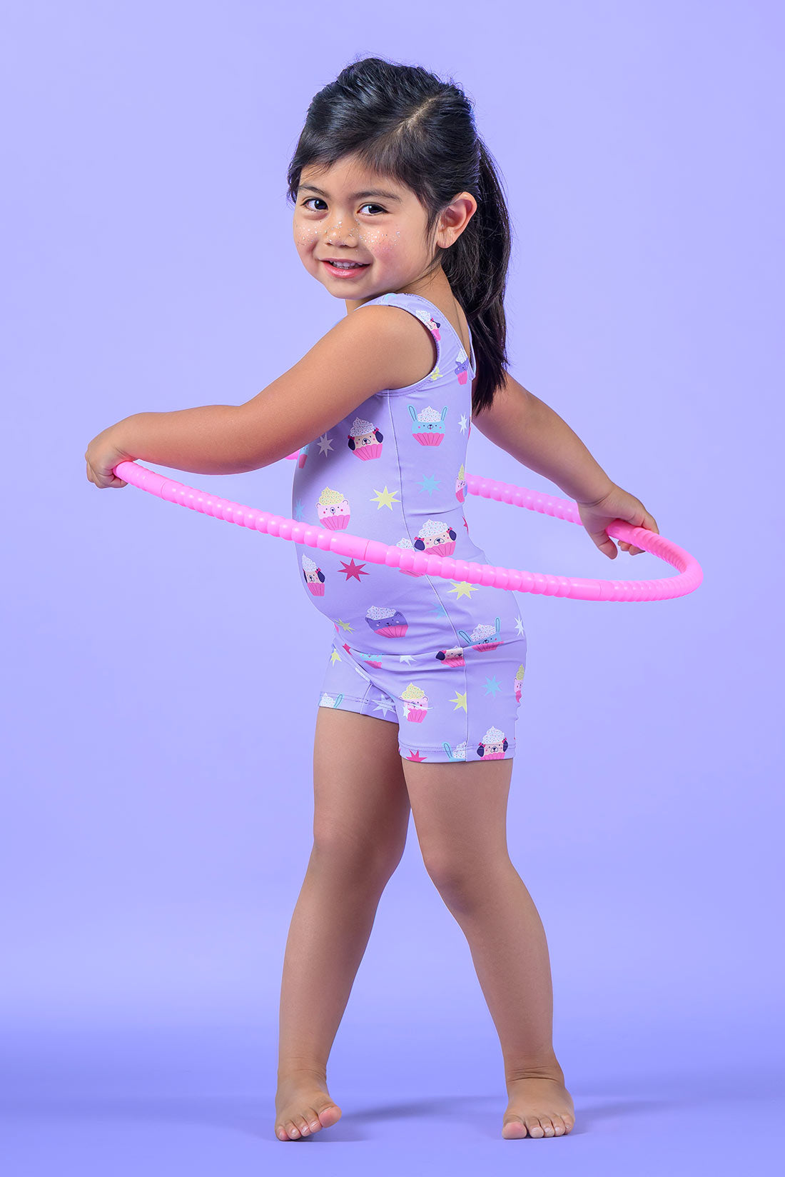 Soft purple leotard with shorts for girls in gymnastics classes by Destira, 2025