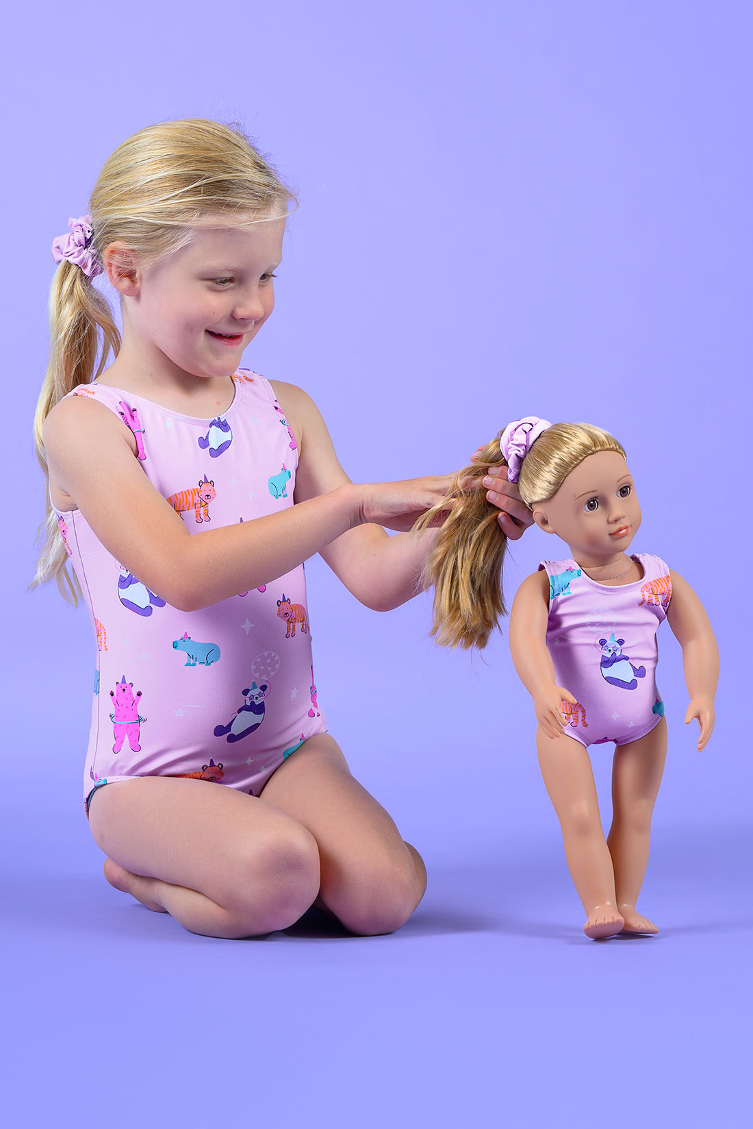 Matching doll leotard and gymanstics outfit for girls by Destira, 2025