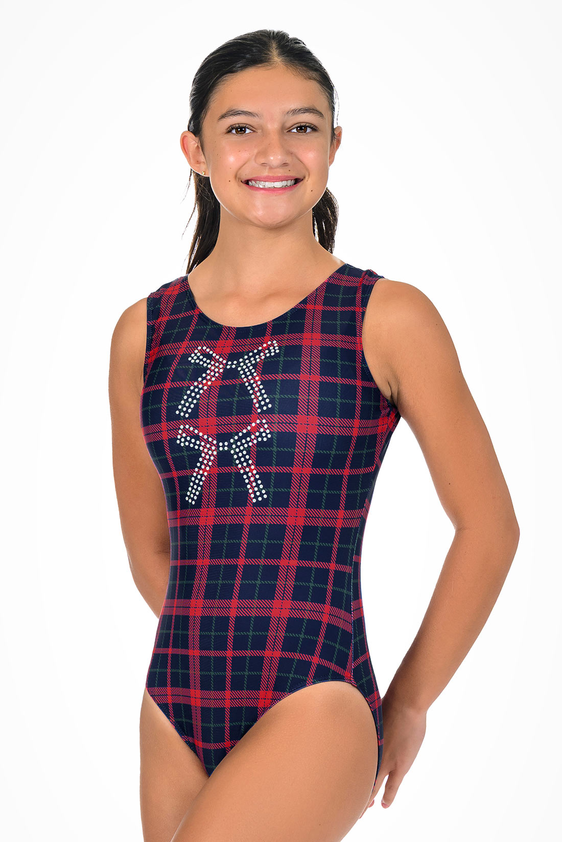 Plaid winter leotard for girls in gymnastics by Destira, 2025