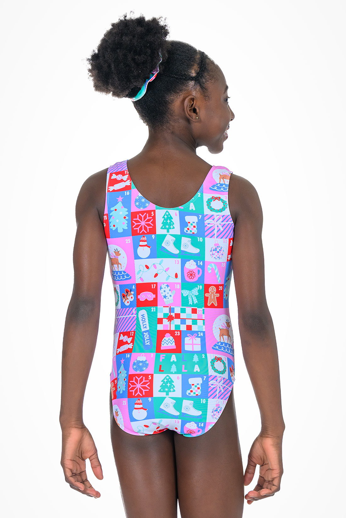 Blue and purple winter themed gymnastics leotard by Destira, 2025