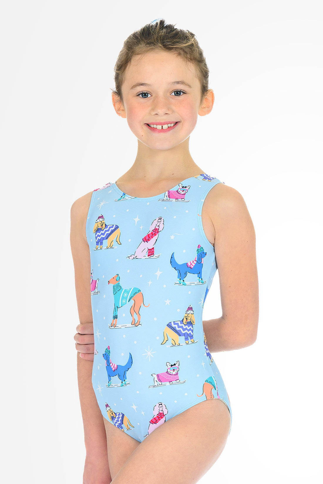 Blue tank leotard for winter gymnastics practice by Destira, 2026