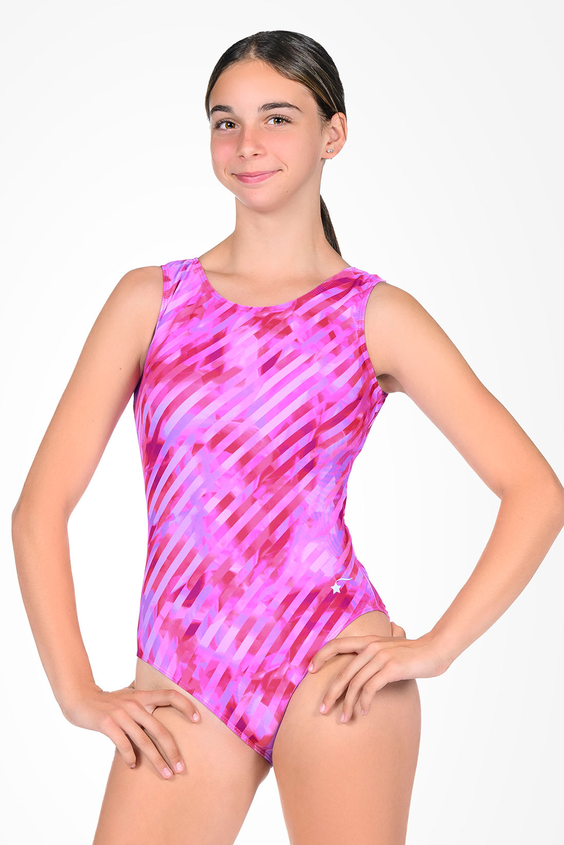 Pink tank leotard for teens by Destira, 2025