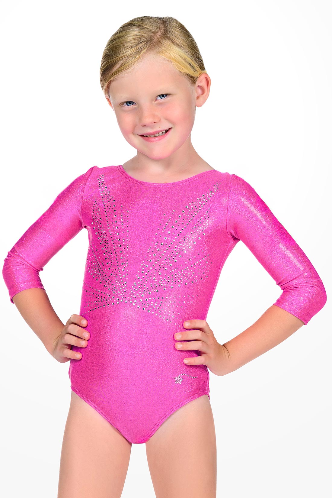 Shiny pink long sleeve gymnastics leotard by Destira, 2025