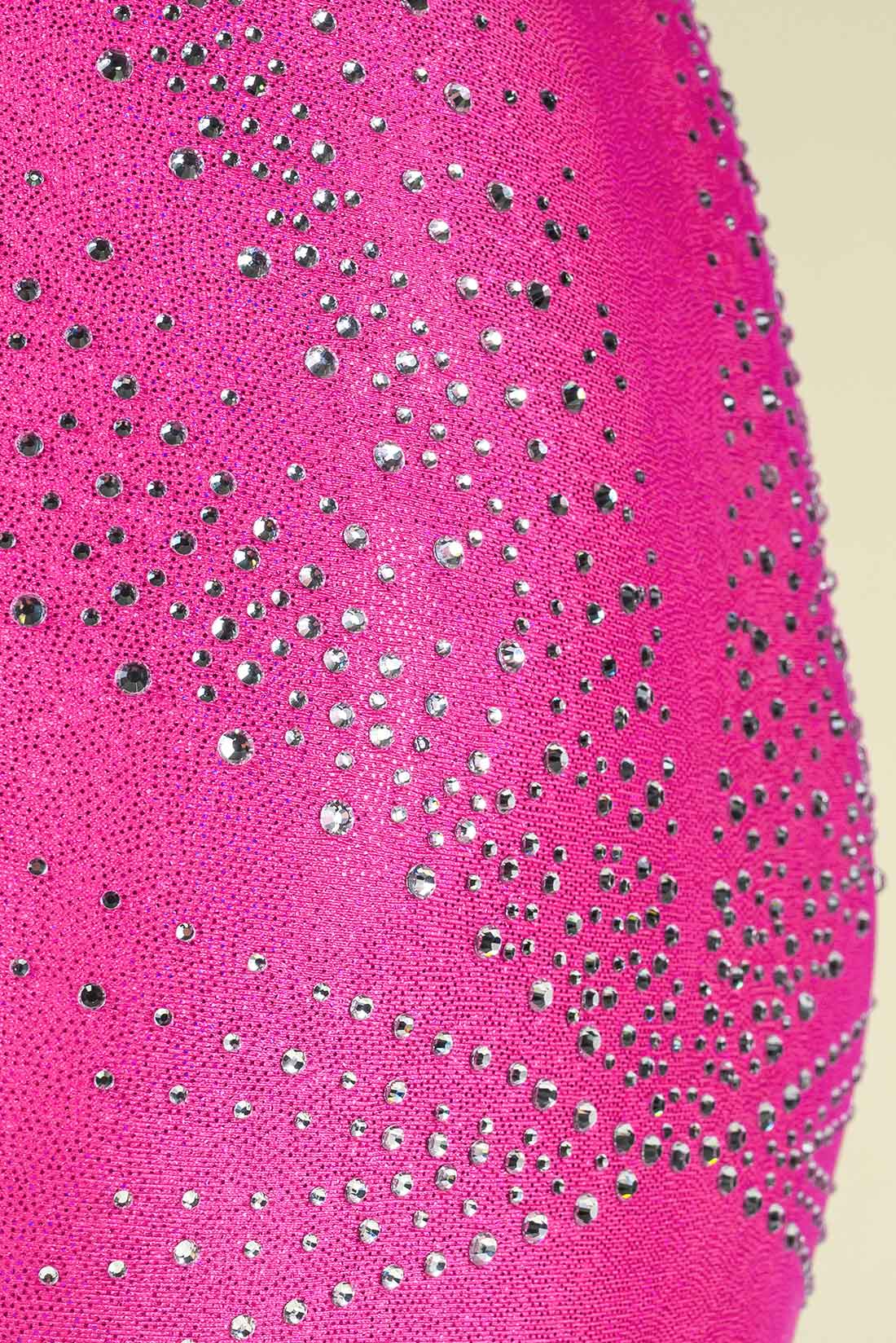 Crystal design on shiny pink leotard for gymnasts by Destira, 2025