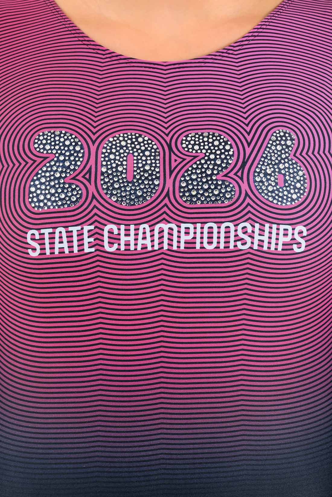 Crystal details on state cham[pionships leotard by Destira, 2026