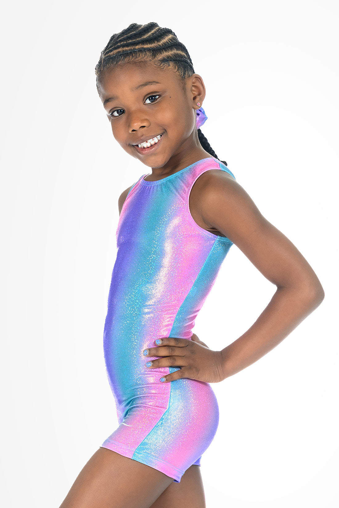Rainbow striped gymnastics practice unitard by Destira, 2025