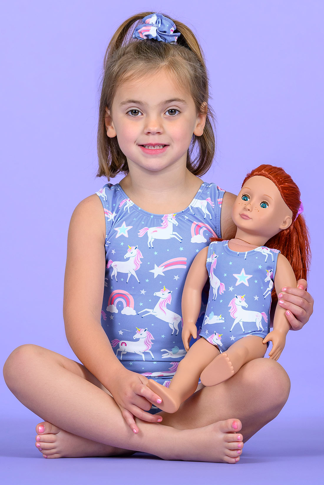Matching purple unicorn gymnastics outfits by Destira, 2026
