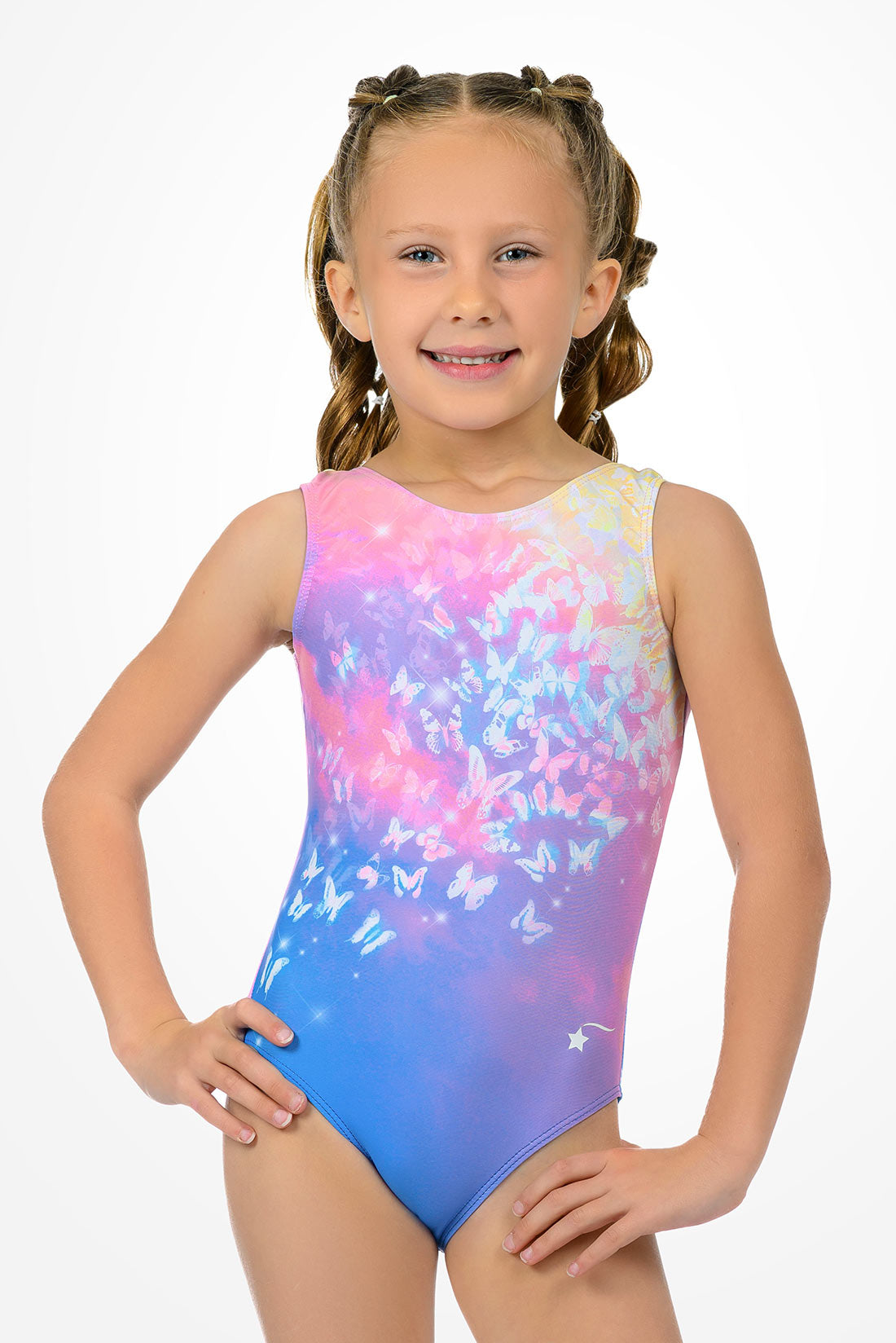 Rainbow butterfly leotard for girls in gymnastics by Destira, 2026
