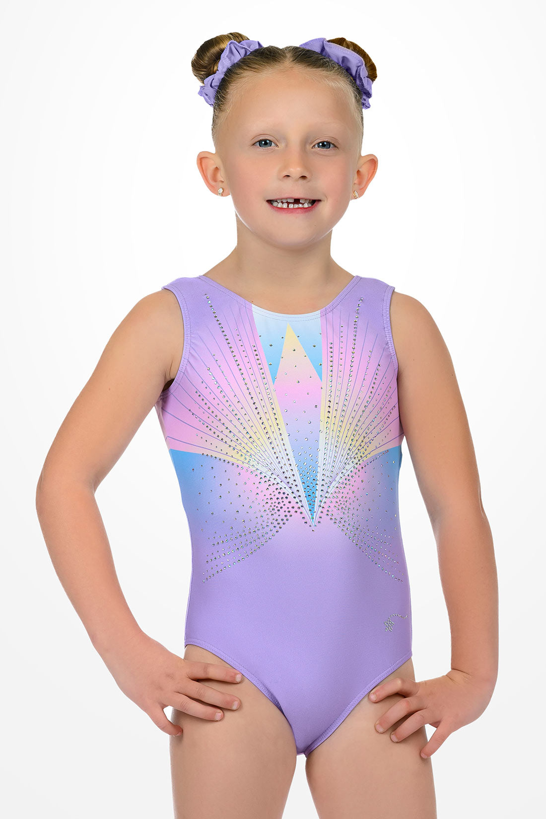 Purple tank leotard with sparkles for girls by Destira, 2026