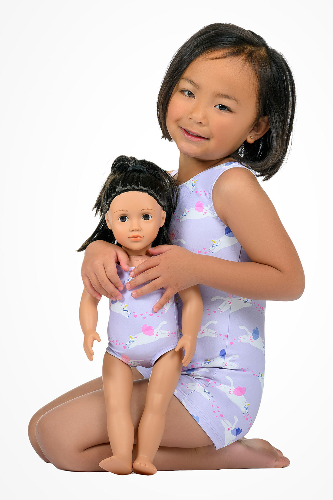 Matching biketard and doll leotard for girls by Destira, 2026