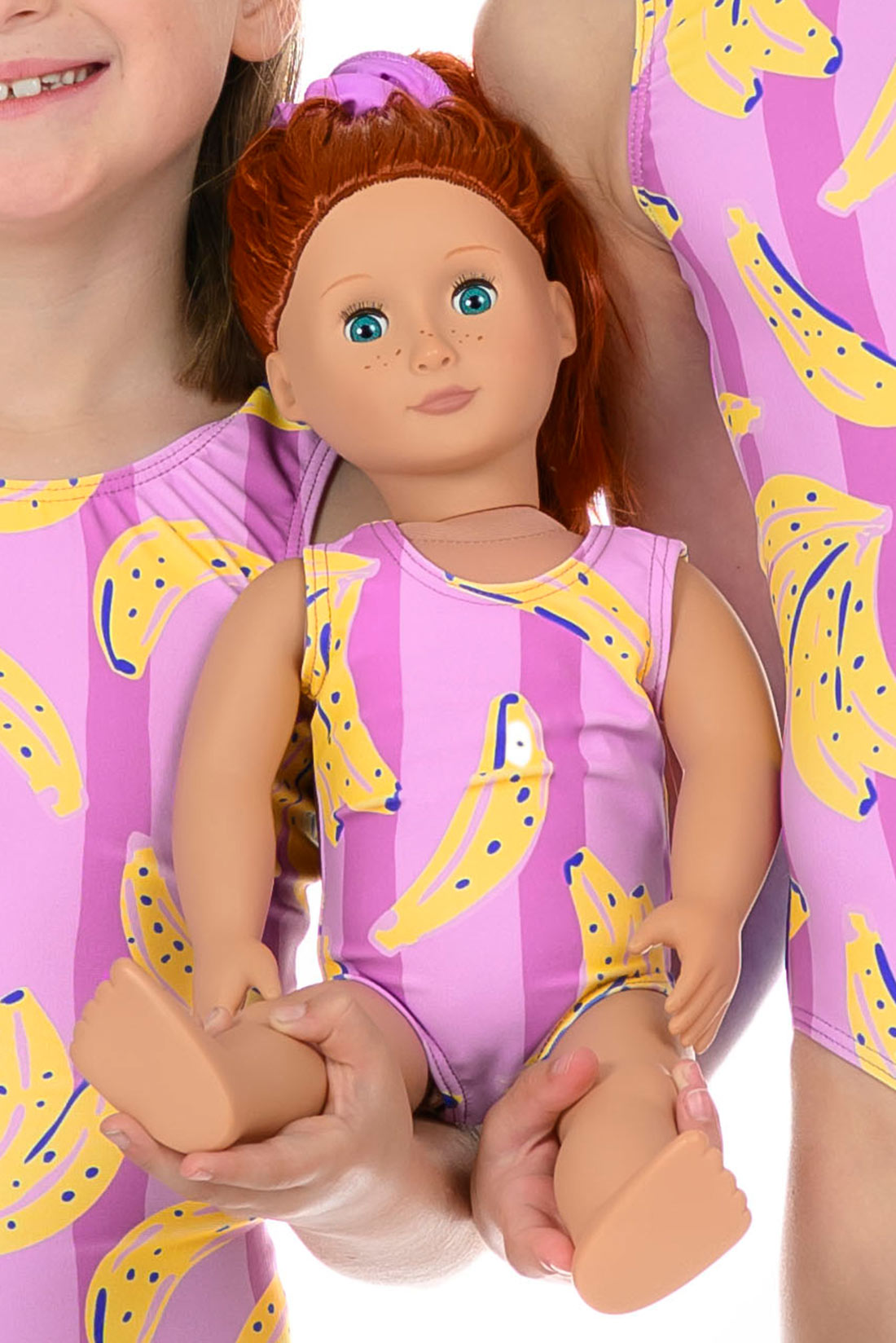 Pink banana print doll leotard by Destira, 2026