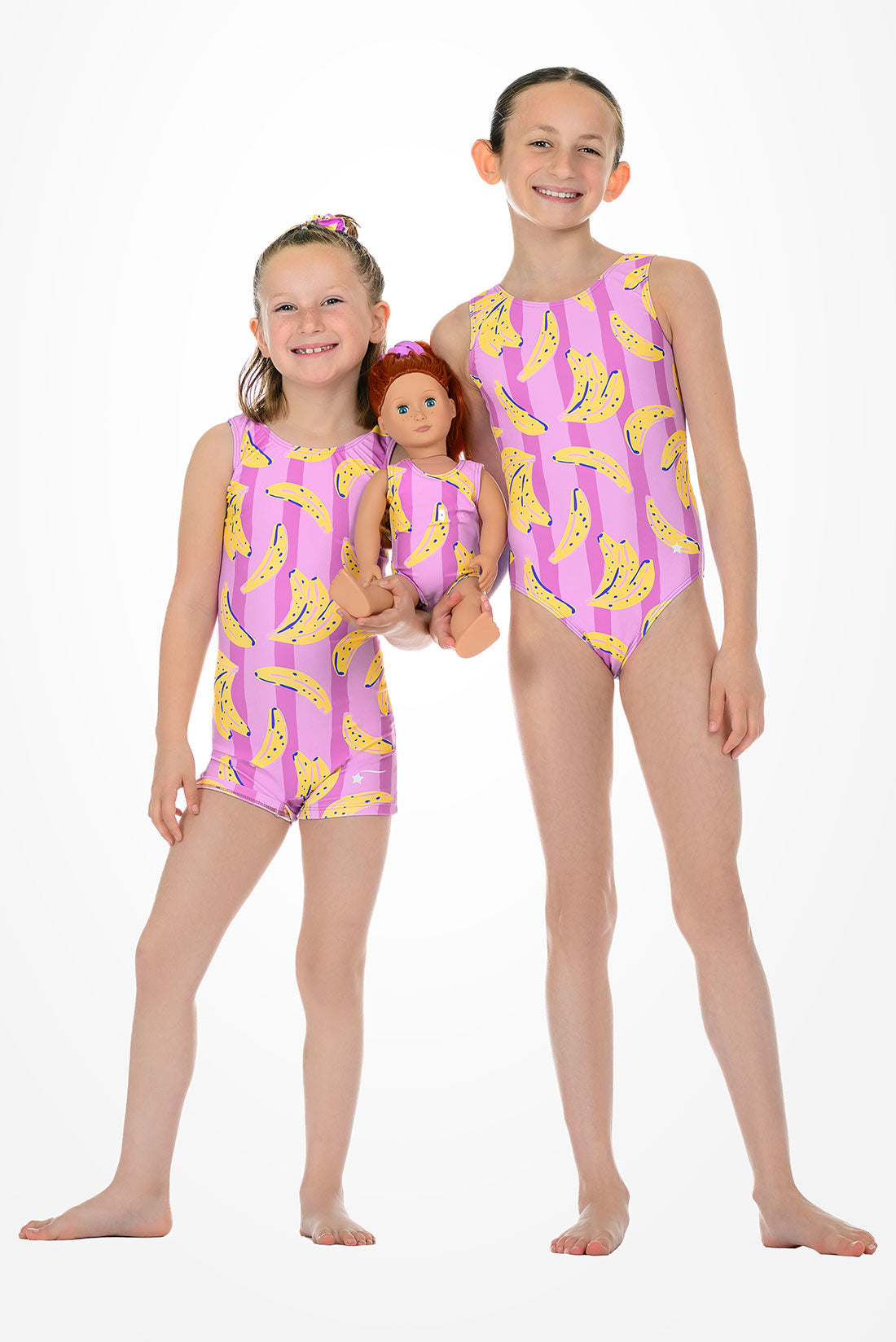 Pink banana printed gymnastics gear for girls by Destira, 2026