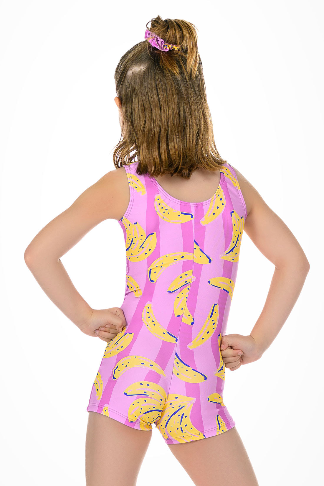 Banana themed gymnastics biketard for girls by Destira, 2026