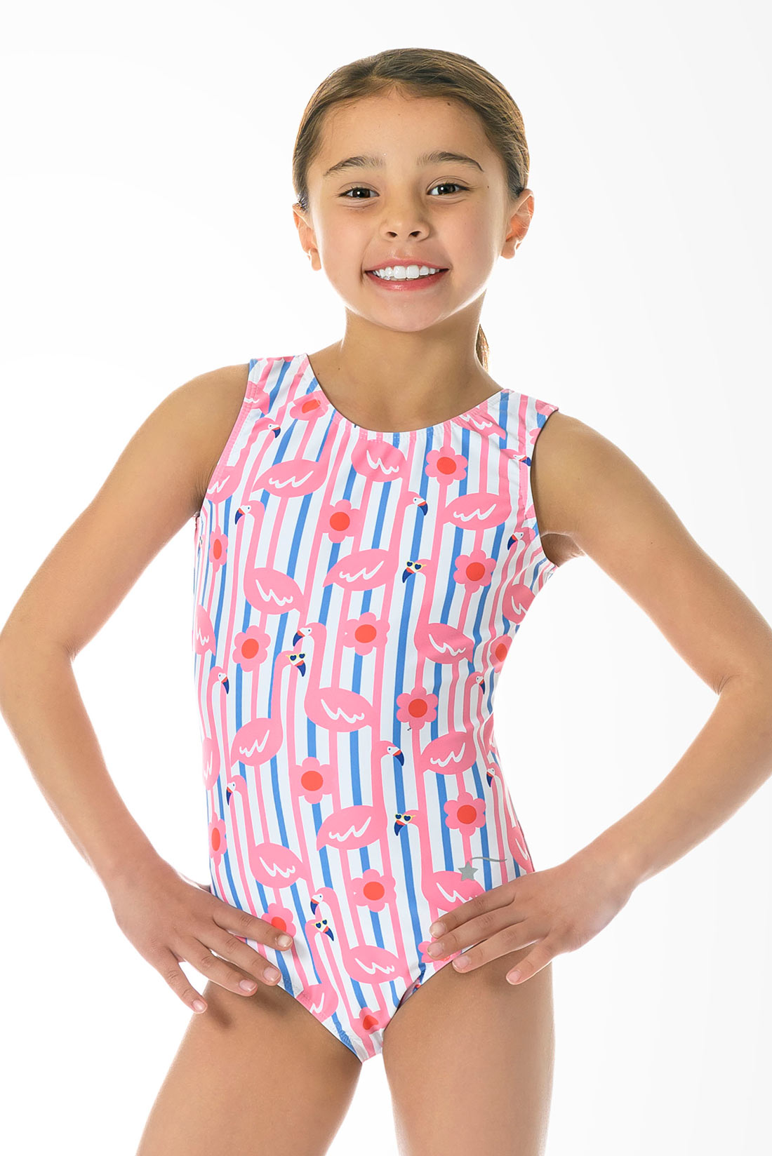 Flamingo leotard for girls in gymnastics by Destira, 2026
