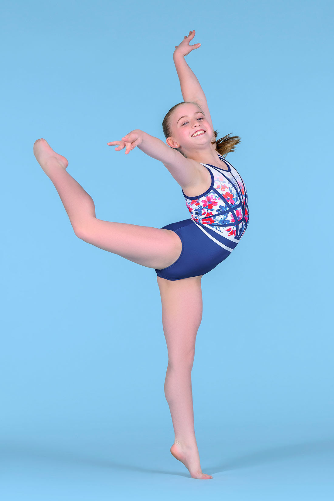 Sporty floral tween leotard for gymansts by Destira, 2026