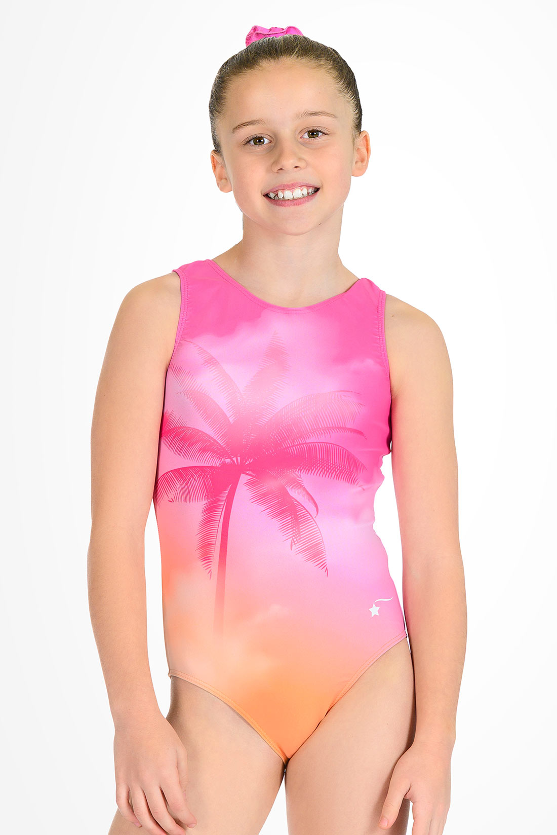Pink palm tree leotard by Destira, 2026