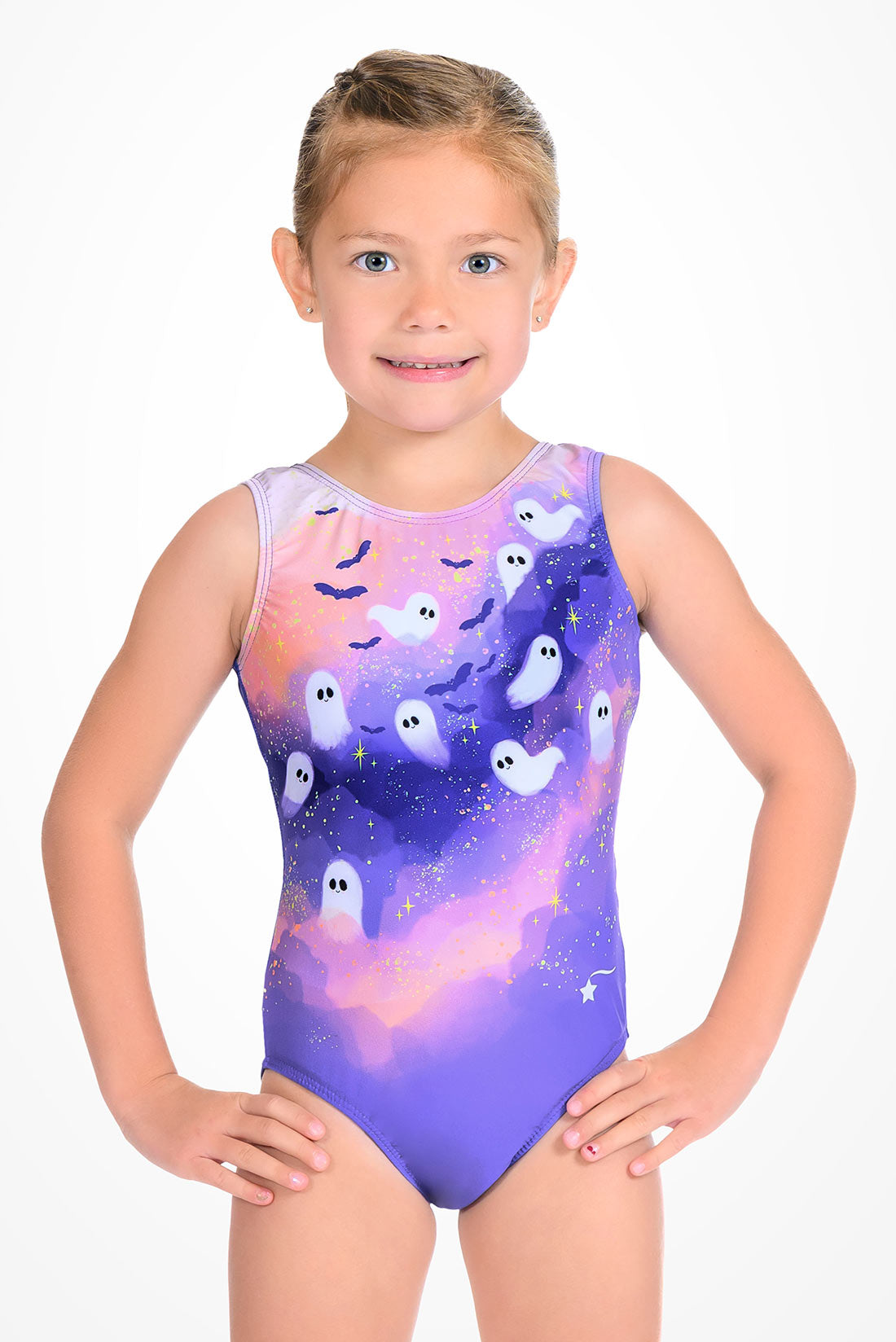 Starlit Spirits Halloween gymnastics leotard for girls by Destira - front view