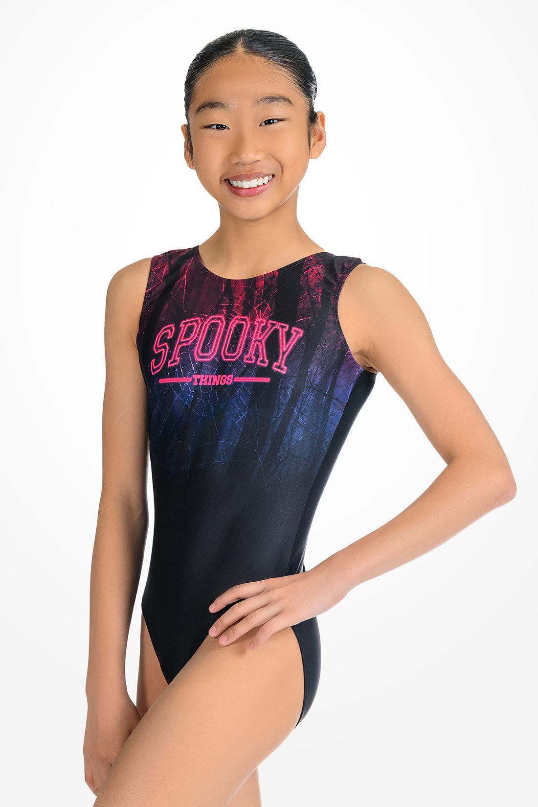 Spooky Things Halloween gymnastics leotard for girls by Destira - side view